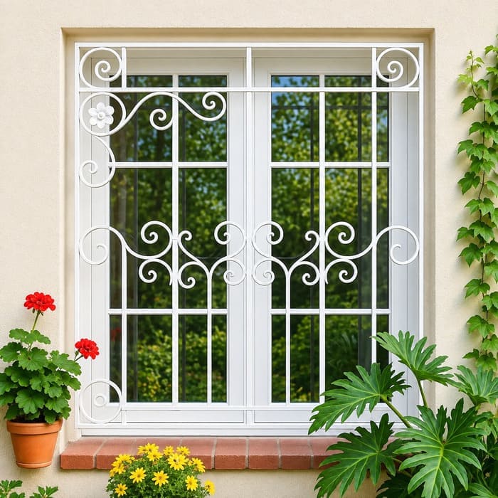 Khung cửa sắt màu trắng thiết kế đẹp
